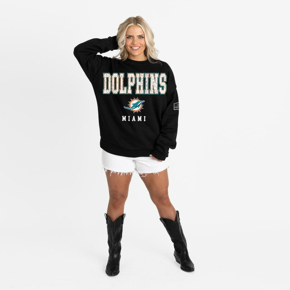 Miami Dolphins Gameday Couture Women's Oversized Level Up Black Label Premium Fleece Sweatshirt - Black outlet