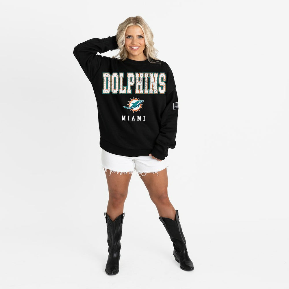 Miami Dolphins Gameday Couture Women's Oversized Level Up Black Label Premium Fleece Sweatshirt - Black outlet