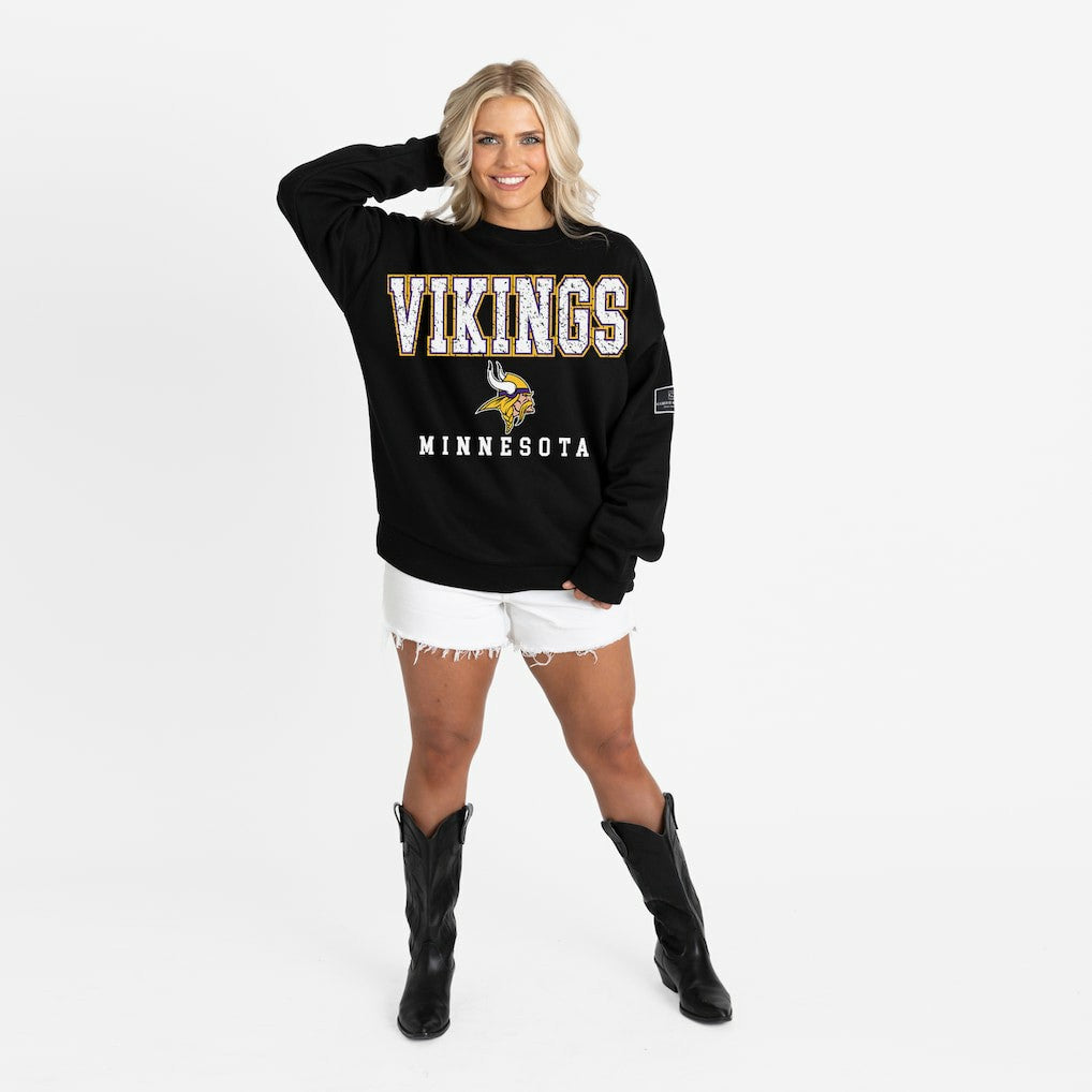 Minnesota Vikings Gameday Couture Women's Oversized Level Up Black Label Premium Fleece Sweatshirt - Black on sale