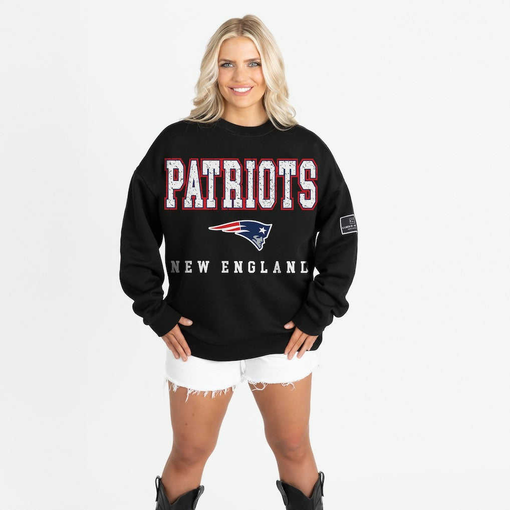 New England Patriots Gameday Couture Women's Oversized Level Up Black Label Premium Fleece Sweatshirt - Black online