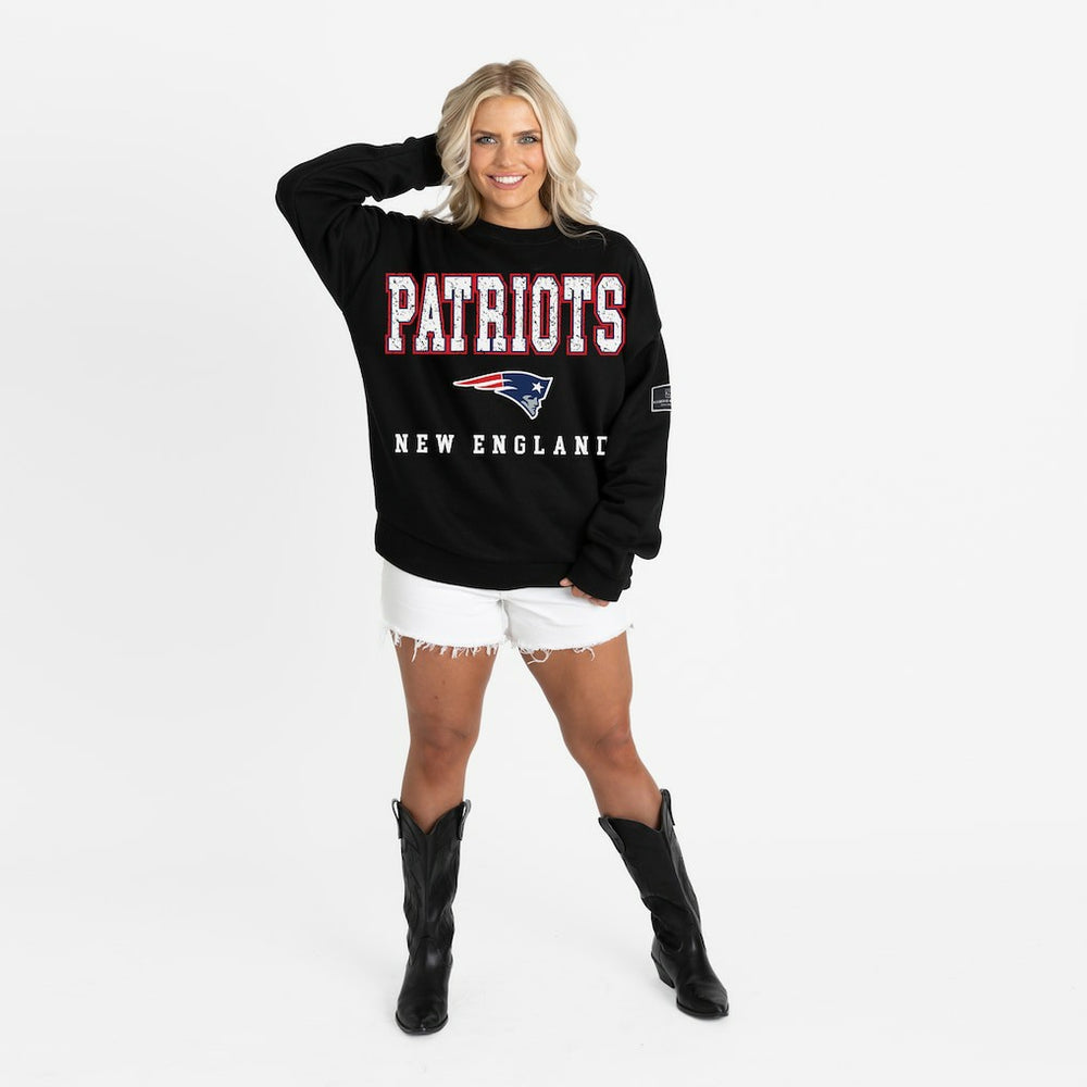 New England Patriots Gameday Couture Women's Oversized Level Up Black Label Premium Fleece Sweatshirt - Black online