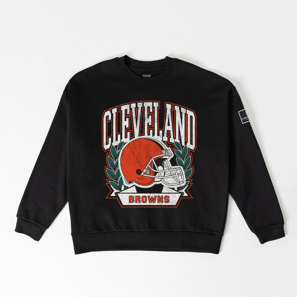 Cleveland Browns Gameday Couture Women's Oversized Victory Lane Black Label Premium Fleece Sweatshirt - Black cheap
