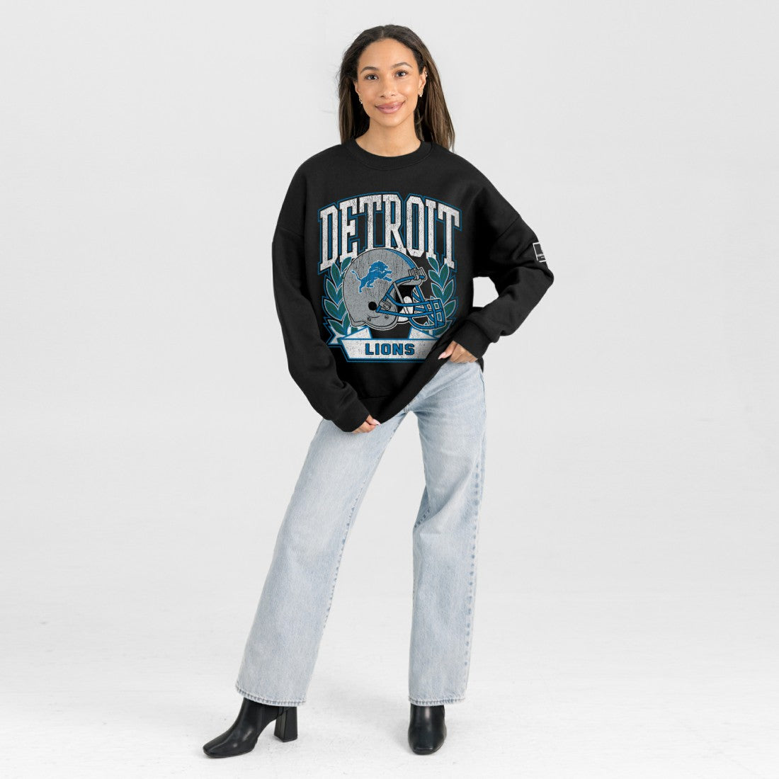 Detroit Lions Gameday Couture Women's Oversized Victory Lane Black Label Premium Fleece Sweatshirt - Black online