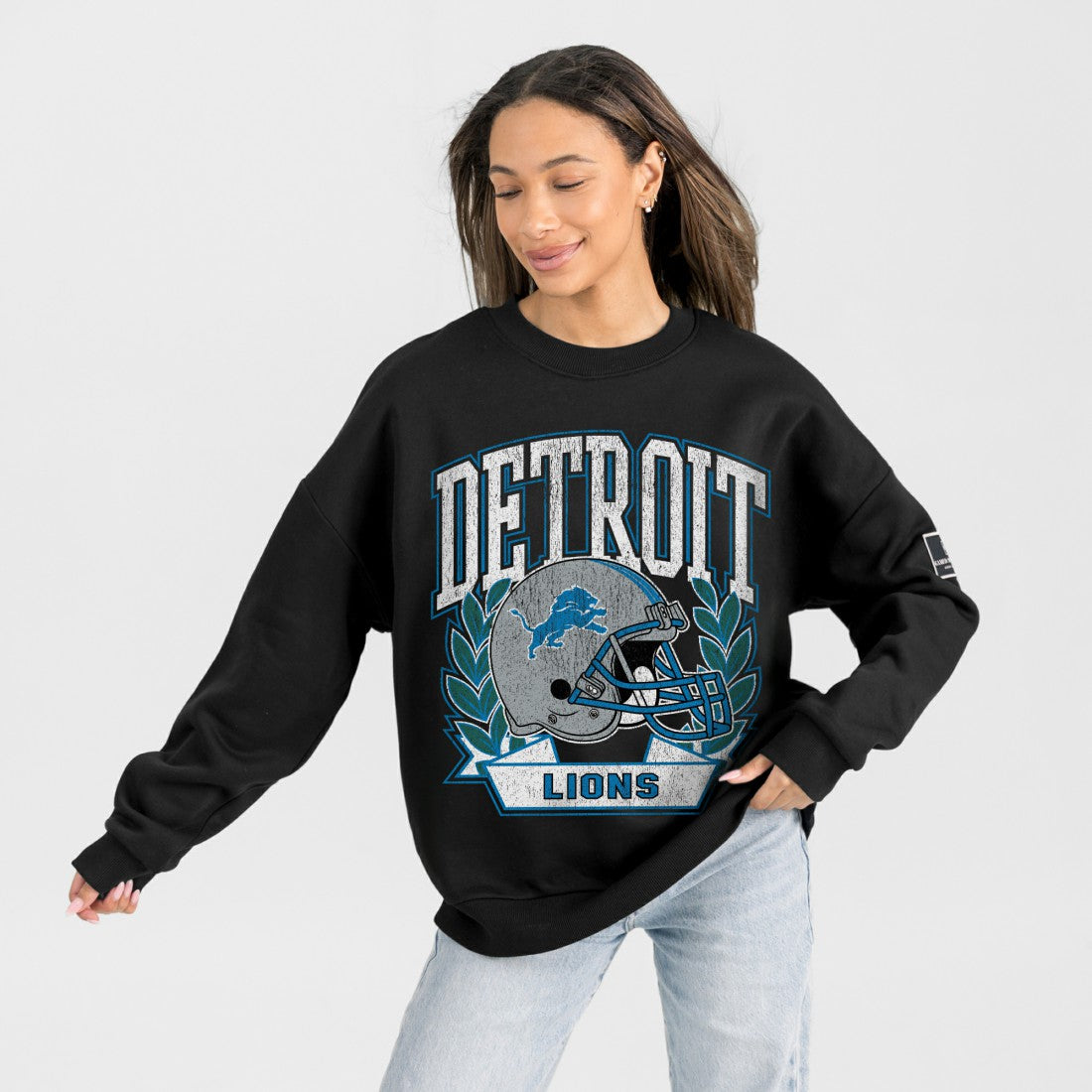 Detroit Lions Gameday Couture Women's Oversized Victory Lane Black Label Premium Fleece Sweatshirt - Black online