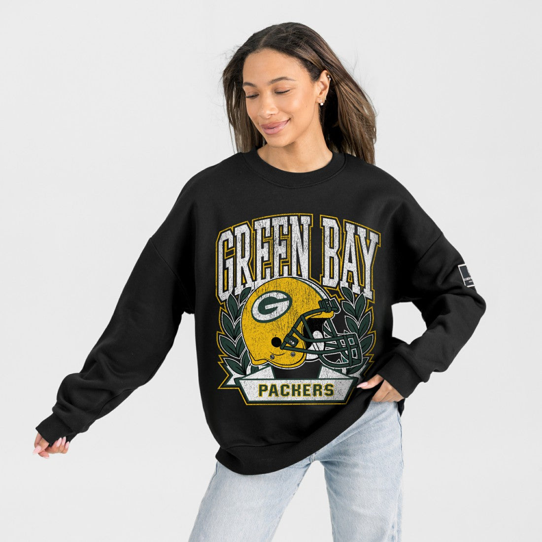 Green Bay Packers Gameday Couture Women's Oversized Victory Lane Black Label Premium Fleece Sweatshirt - Black sale