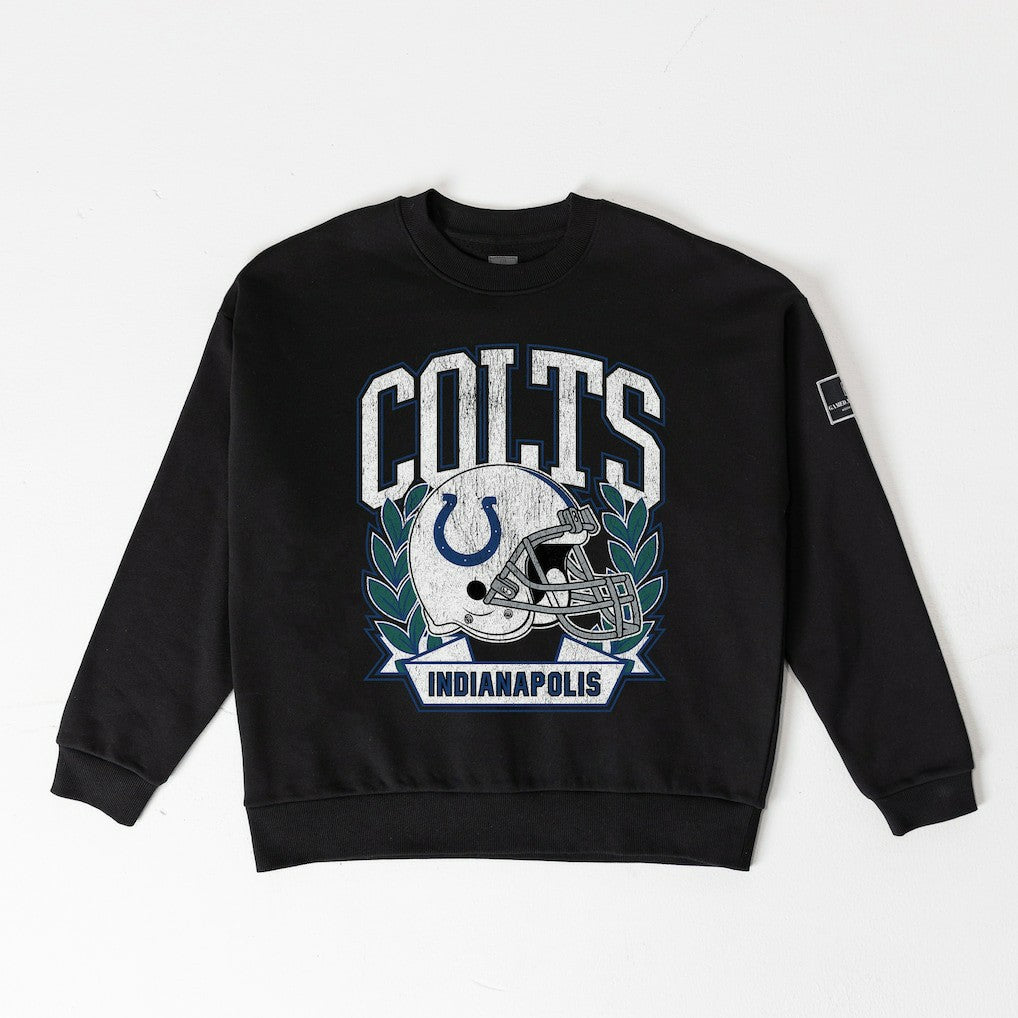 Indianapolis Colts Gameday Couture Women's Oversized Victory Lane Black Label Premium Fleece Sweatshirt - Black for sale