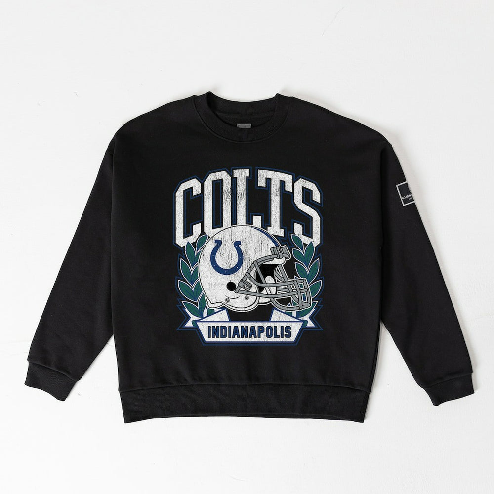 Indianapolis Colts Gameday Couture Women's Oversized Victory Lane Black Label Premium Fleece Sweatshirt - Black for sale