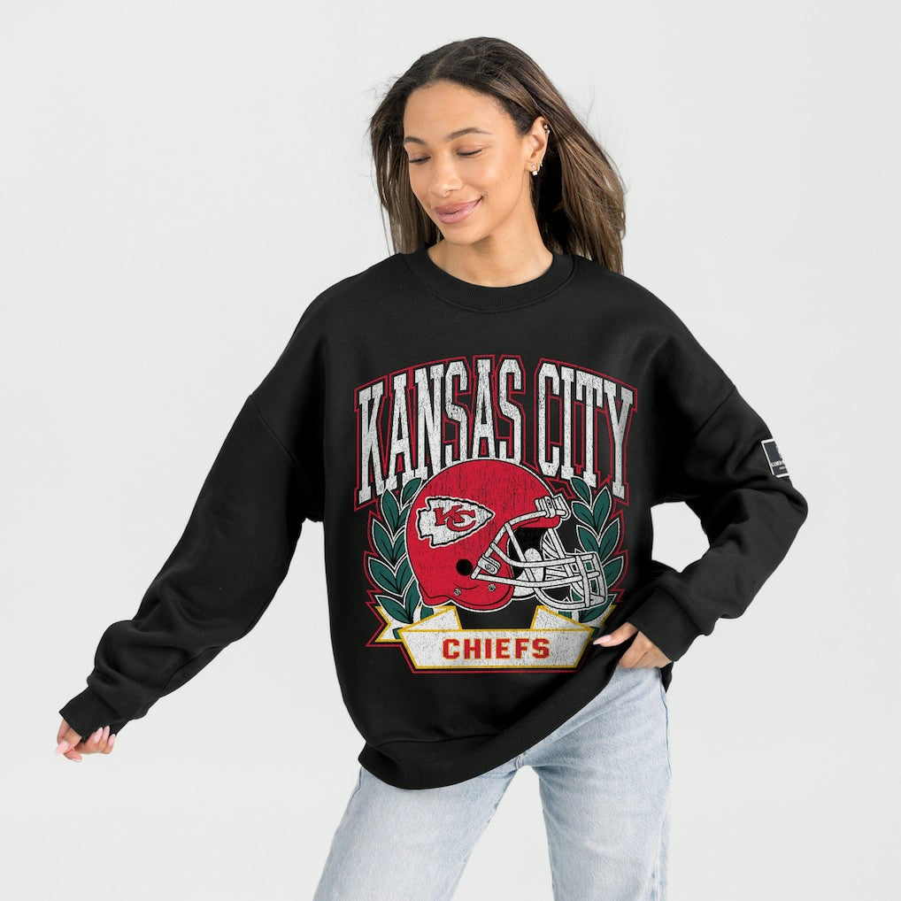 Kansas City Chiefs Gameday Couture Women's Oversized Victory Lane Black Label Premium Fleece Sweatshirt - Black online