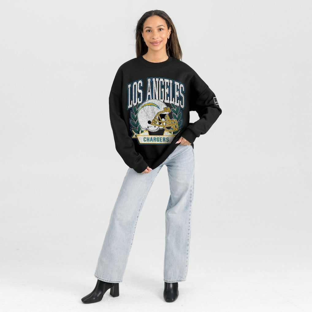 Los Angeles Chargers Gameday Couture Women's Oversized Victory Lane Black Label Premium Fleece Sweatshirt - Black online