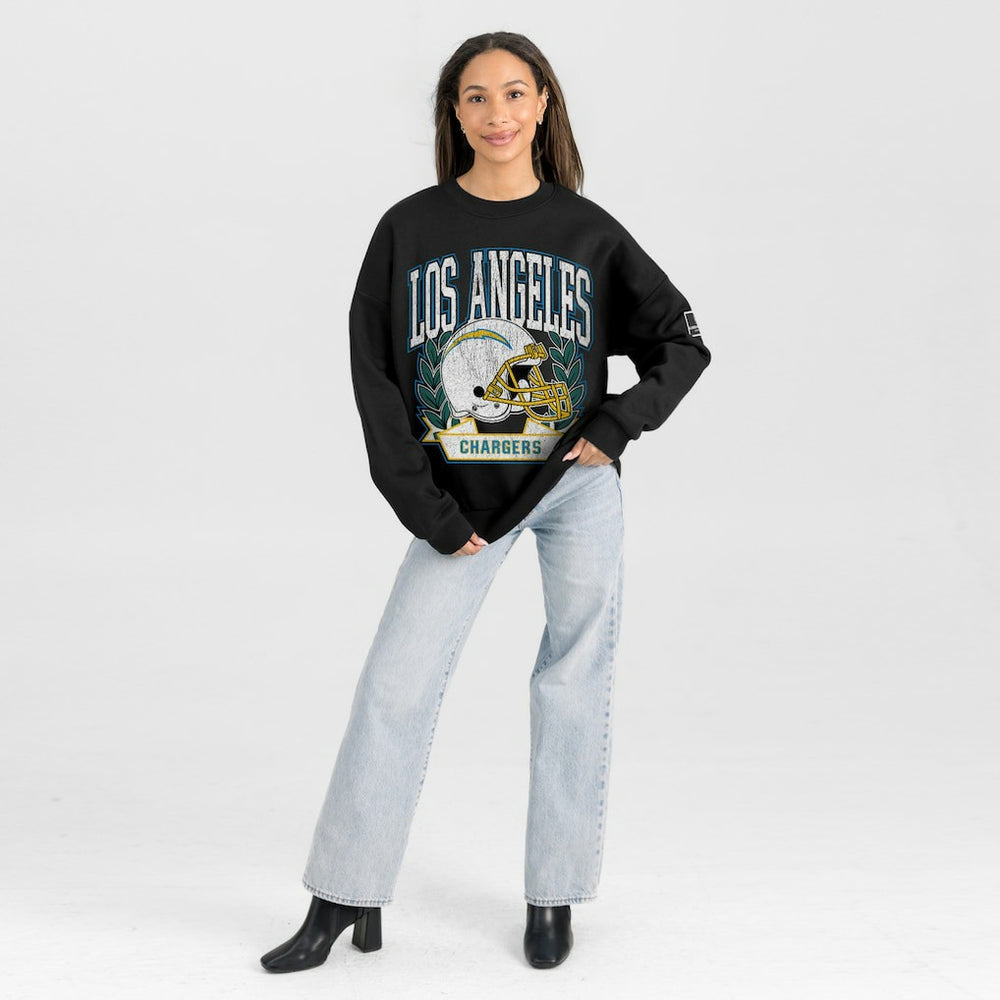 Los Angeles Chargers Gameday Couture Women's Oversized Victory Lane Black Label Premium Fleece Sweatshirt - Black online