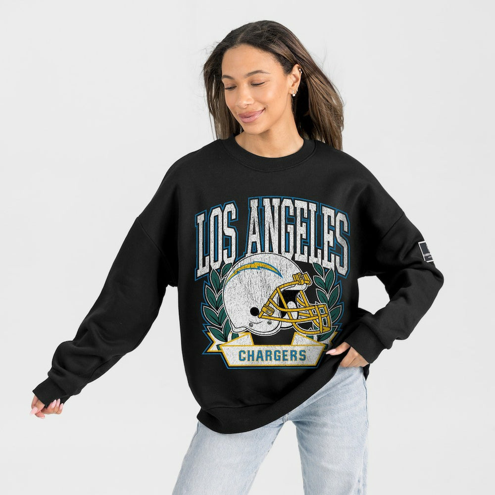 Los Angeles Chargers Gameday Couture Women's Oversized Victory Lane Black Label Premium Fleece Sweatshirt - Black online