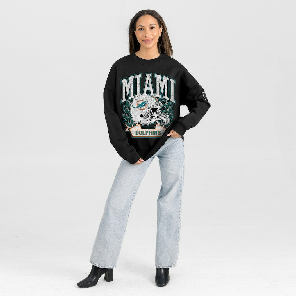 Miami Dolphins Gameday Couture Women's Oversized Victory Lane Black Label Premium Fleece Sweatshirt - Black on sale