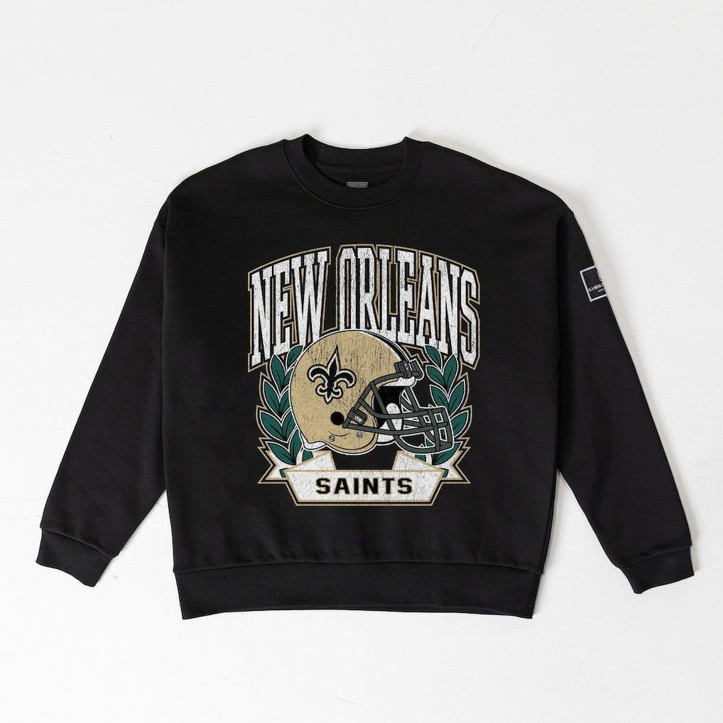 New Orleans Saints Gameday Couture Women's Oversized Victory Lane Black Label Premium Fleece Sweatshirt - Black for sale