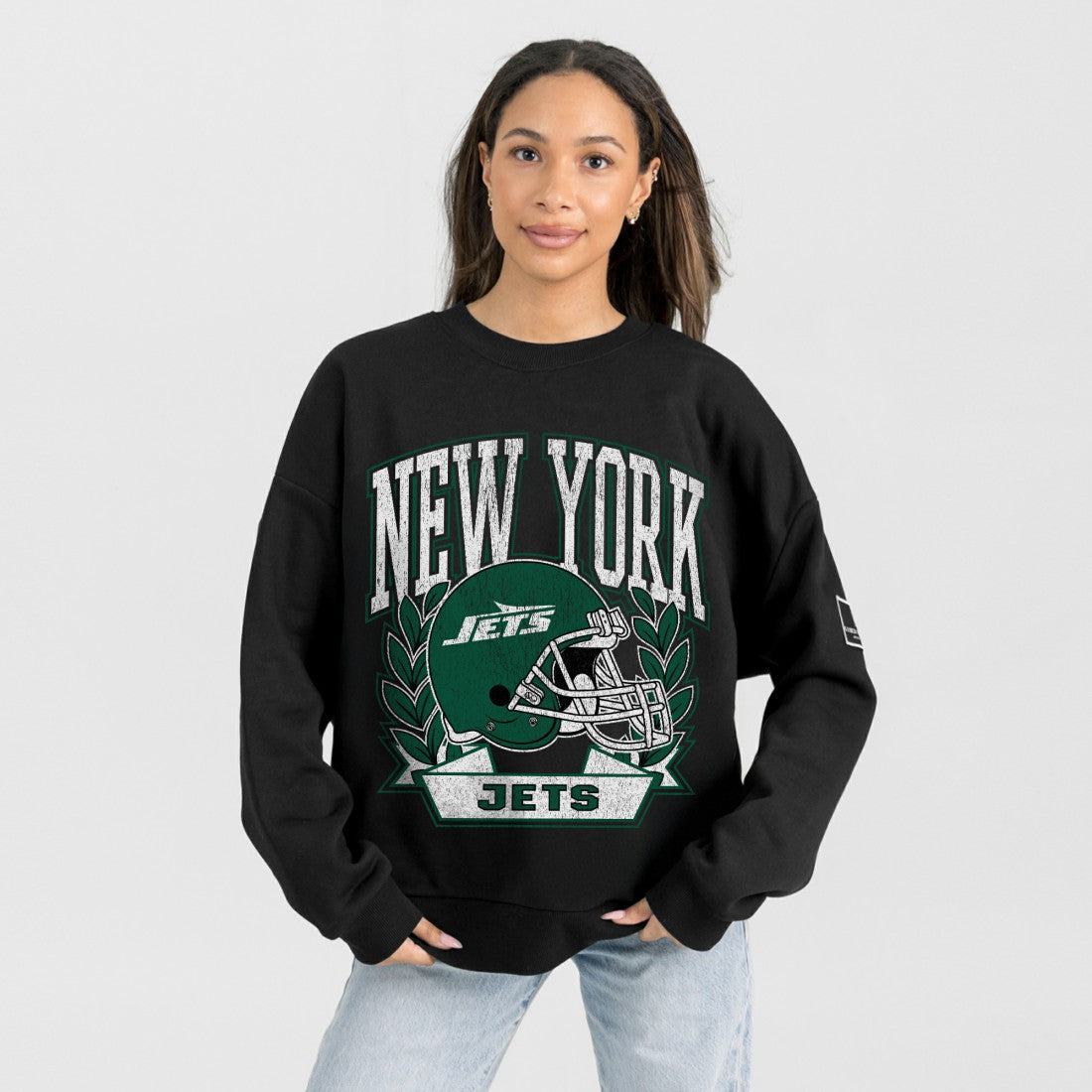 New York Jets Gameday Couture Women's Oversized Victory Lane Black Label Premium Fleece Sweatshirt - Black sale