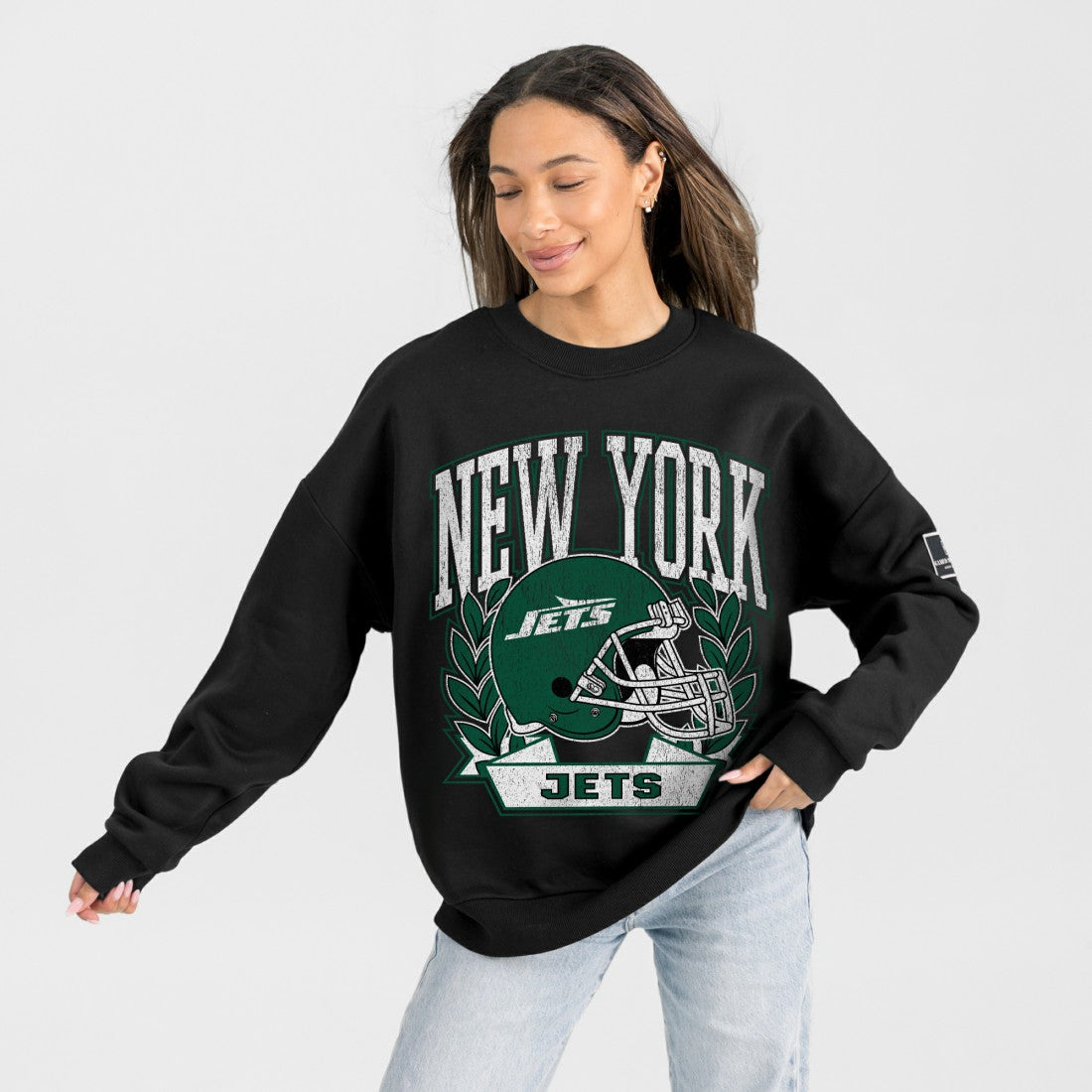 New York Jets Gameday Couture Women's Oversized Victory Lane Black Label Premium Fleece Sweatshirt - Black sale
