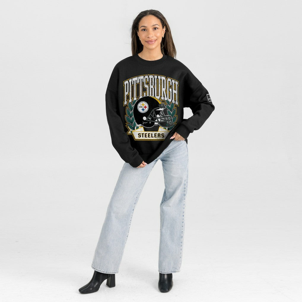 Pittsburgh Steelers Gameday Couture Women's Oversized Victory Lane Black Label Premium Fleece Sweatshirt - Black outlet
