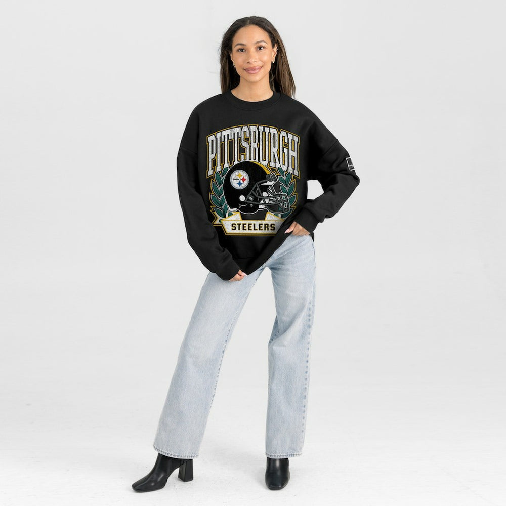 Pittsburgh Steelers Gameday Couture Women's Oversized Victory Lane Black Label Premium Fleece Sweatshirt - Black outlet