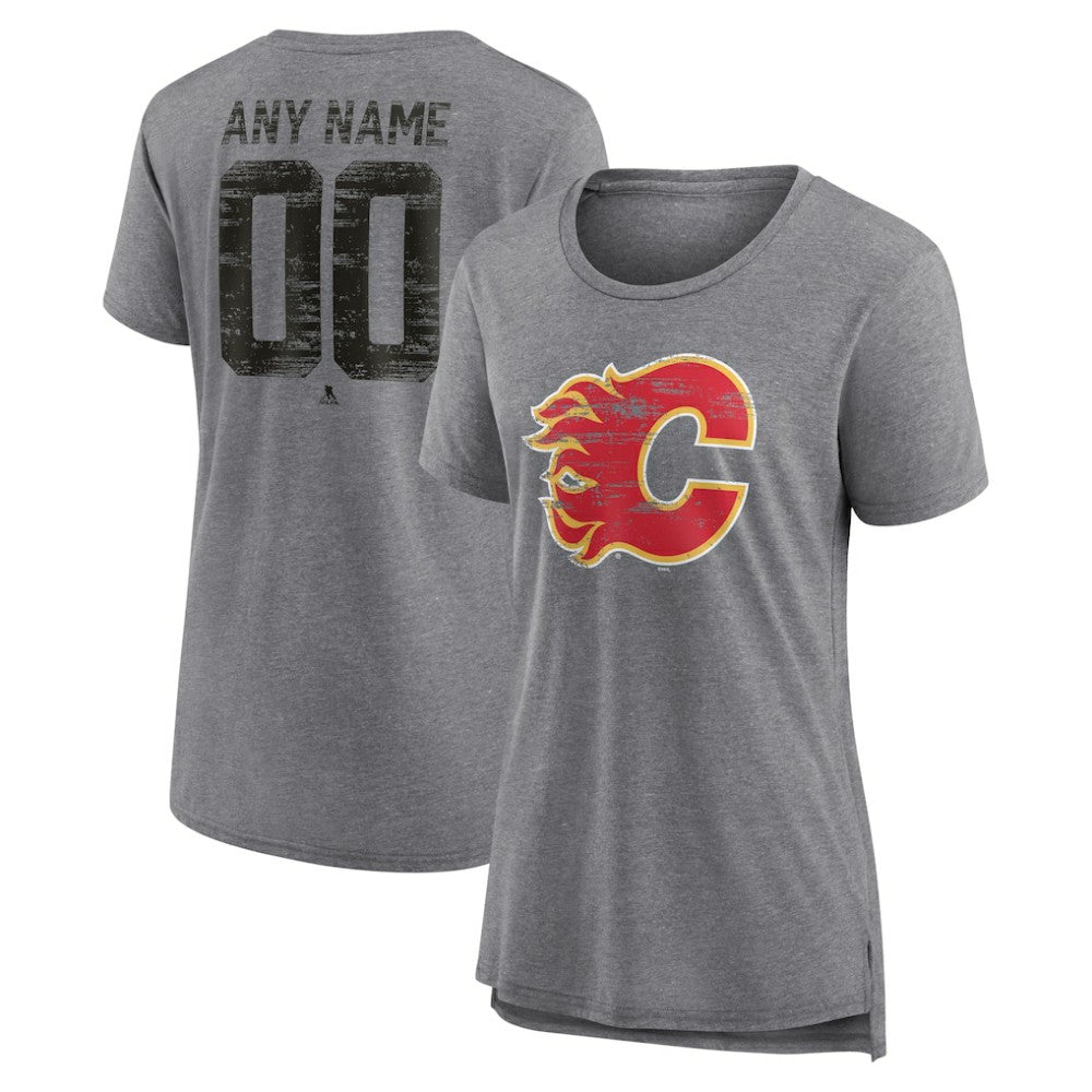 Calgary Flames Women's Heritage Custom Tri-Blend T-Shirt Gray