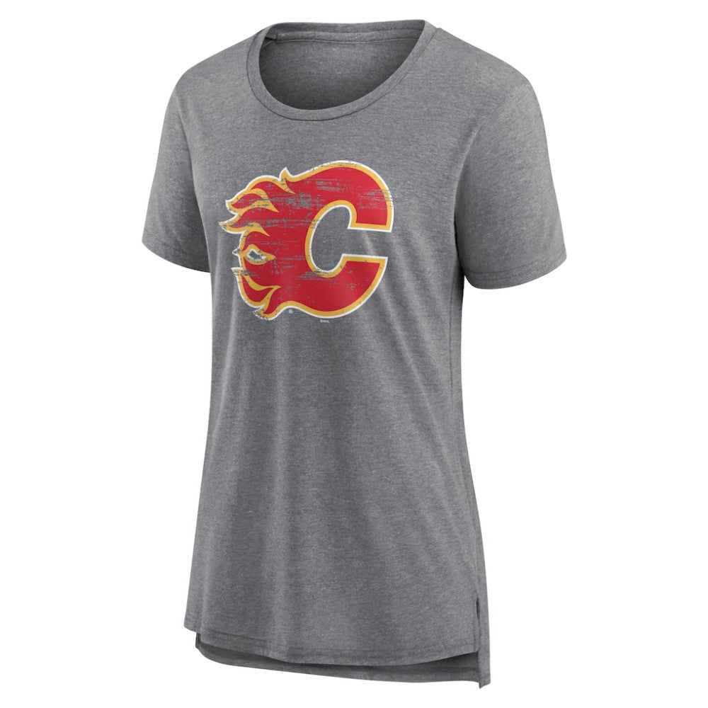 Calgary Flames Women's Heritage Custom Tri-Blend T-Shirt Gray
