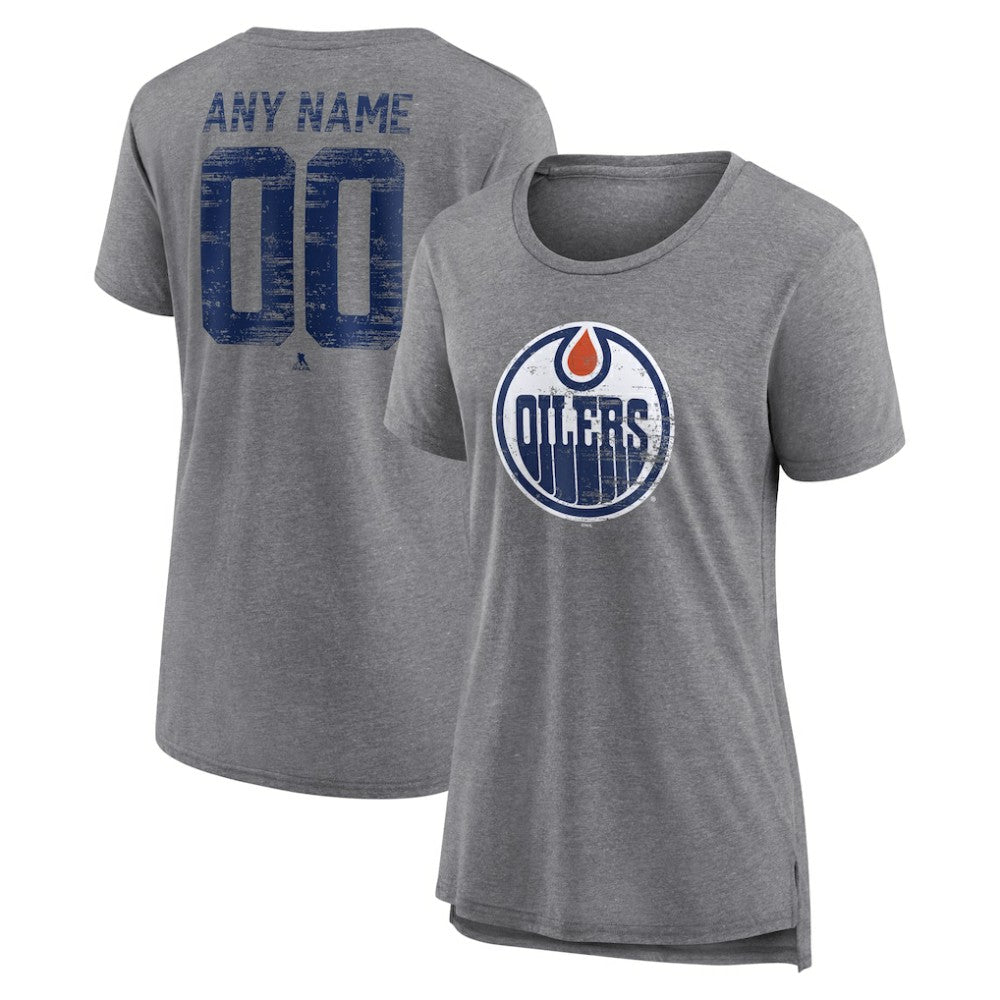 Edmonton Oilers Women's Heritage Custom Tri-Blend T-Shirt Gray