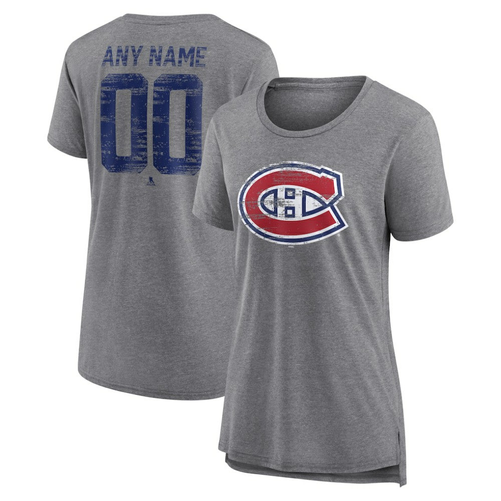 Montreal Canadiens Women's Heritage Custom Tri-Blend T-Shirt Gray