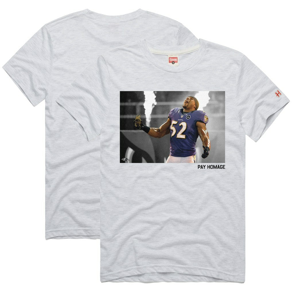 Ray Lewis Baltimore Ravens Homage Unisex Pay Homage Tri-Blend T-Shirt - Ash outlet