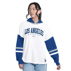 Los Angeles Dodgers G-III 4Her by Carl Banks Women's Key Player Oversized Hooded Long Sleeve T-Shirt - White/Royal