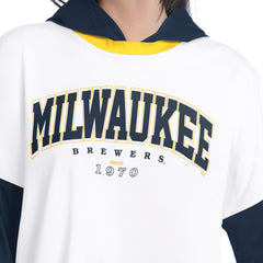 Milwaukee Brewers G-III 4Her by Carl Banks Women's Key Player Oversized Hooded Long Sleeve T-Shirt - White/Navy