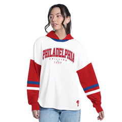 Philadelphia Phillies G-III 4Her by Carl Banks Women's Key Player Oversized Hooded Long Sleeve T-Shirt - White/Red