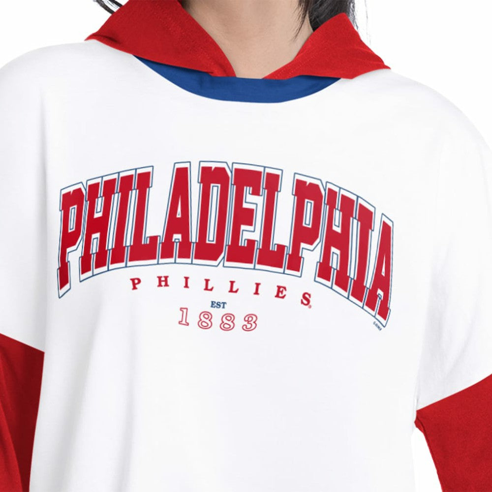 Philadelphia Phillies G-III 4Her by Carl Banks Women's Key Player Oversized Hooded Long Sleeve T-Shirt - White/Red