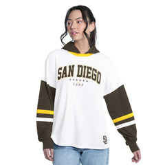 San Diego Padres G-III 4Her by Carl Banks Women's Key Player Oversized Hooded Long Sleeve T-Shirt - White/Brown