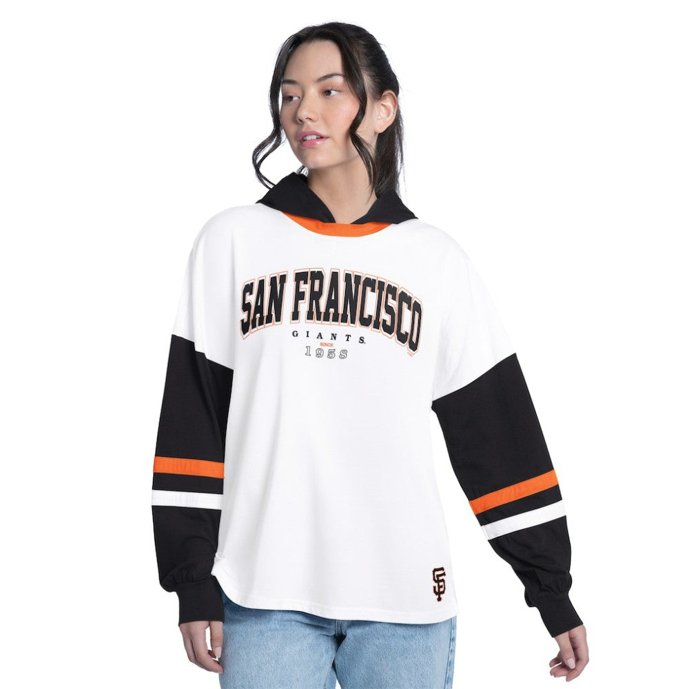 San Francisco Giants G-III 4Her by Carl Banks Women's Key Player Oversized Hooded Long Sleeve T-Shirt - White/Black