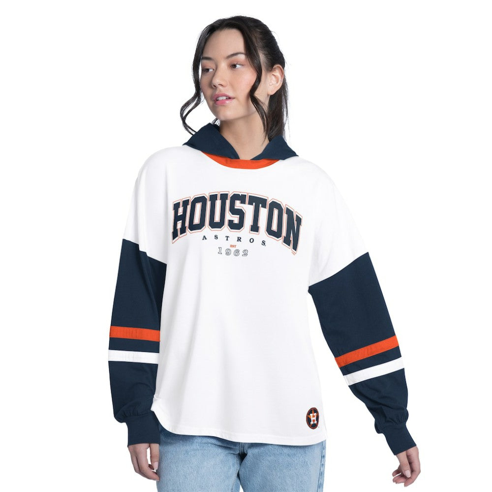 Houston Astros G-III 4Her by Carl Banks Women's Key Player Oversized Hooded Long Sleeve T-Shirt - White/Navy