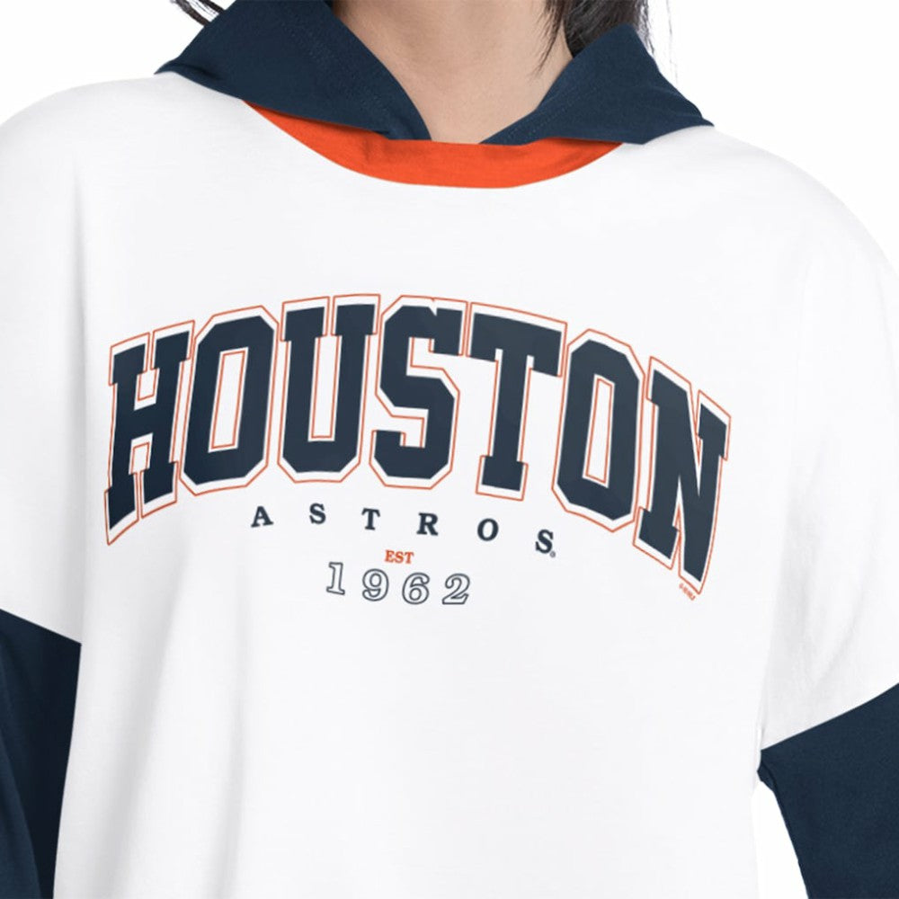 Houston Astros G-III 4Her by Carl Banks Women's Key Player Oversized Hooded Long Sleeve T-Shirt - White/Navy