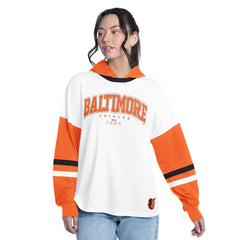 Baltimore Orioles G-III 4Her by Carl Banks Women's Key Player Oversized Hooded Long Sleeve T-Shirt - White/Orange