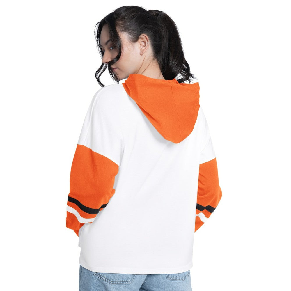 Baltimore Orioles G-III 4Her by Carl Banks Women's Key Player Oversized Hooded Long Sleeve T-Shirt - White/Orange
