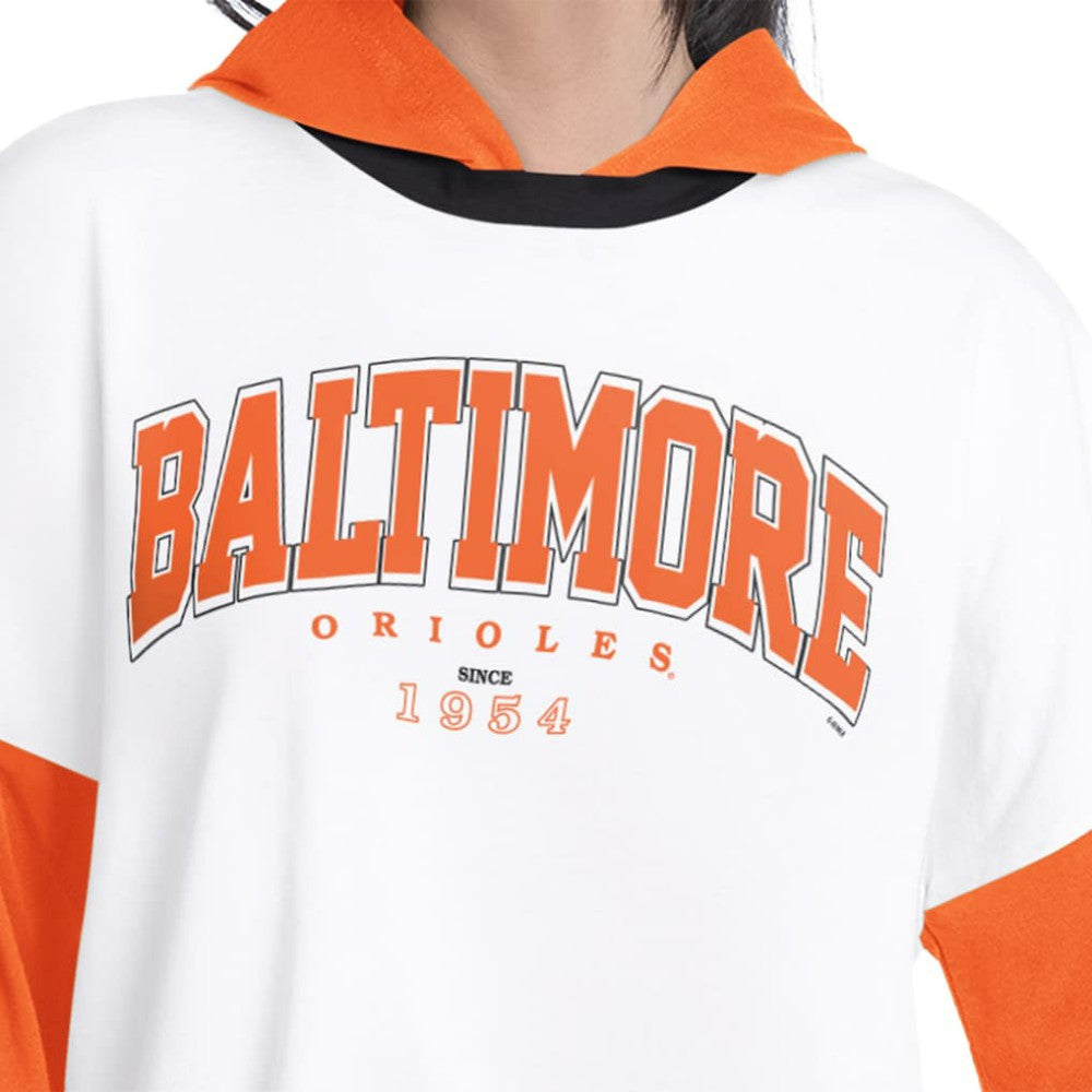 Baltimore Orioles G-III 4Her by Carl Banks Women's Key Player Oversized Hooded Long Sleeve T-Shirt - White/Orange