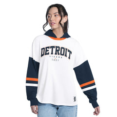 Detroit Tigers G-III 4Her by Carl Banks Women's Key Player Oversized Hooded Long Sleeve T-Shirt - White/Navy