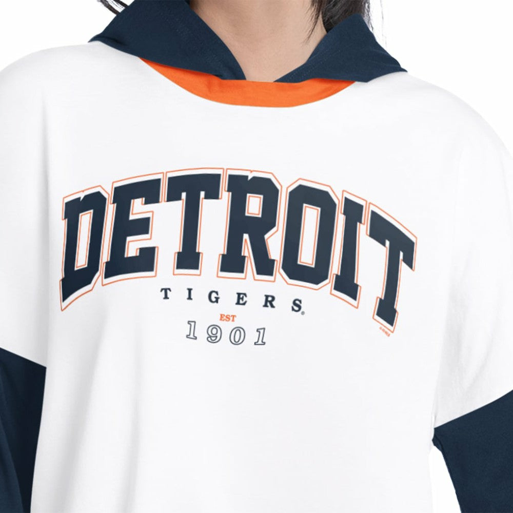 Detroit Tigers G-III 4Her by Carl Banks Women's Key Player Oversized Hooded Long Sleeve T-Shirt - White/Navy