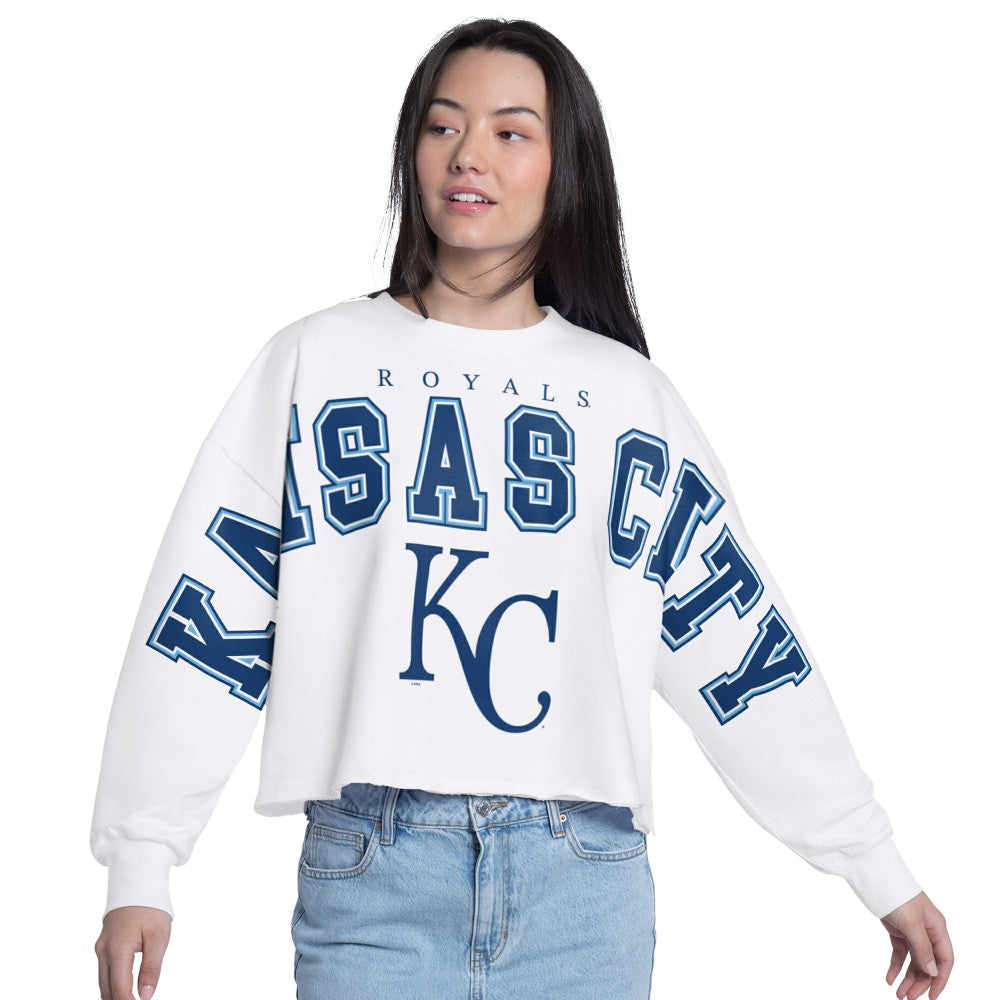 Kansas City Royals G-III 4Her by Carl Banks Women's Bleachers Cropped Pullover Sweatshirt - White
