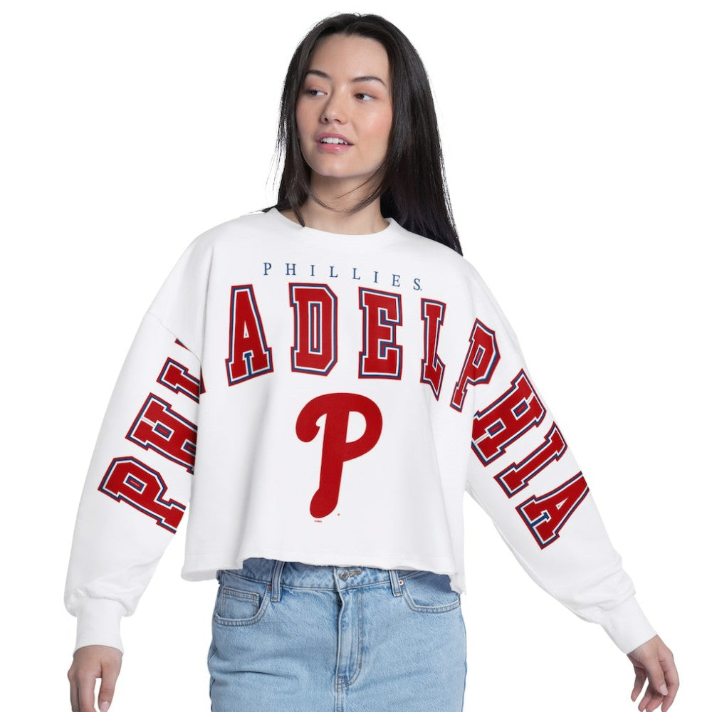 Philadelphia Phillies G-III 4Her by Carl Banks Women's Bleachers Cropped Pullover Sweatshirt - White