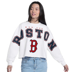 Boston Red Sox G-III 4Her by Carl Banks Women's Bleachers Cropped Pullover Sweatshirt - White