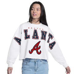 Atlanta Braves G-III 4Her by Carl Banks Women's Bleachers Cropped Pullover Sweatshirt - White
