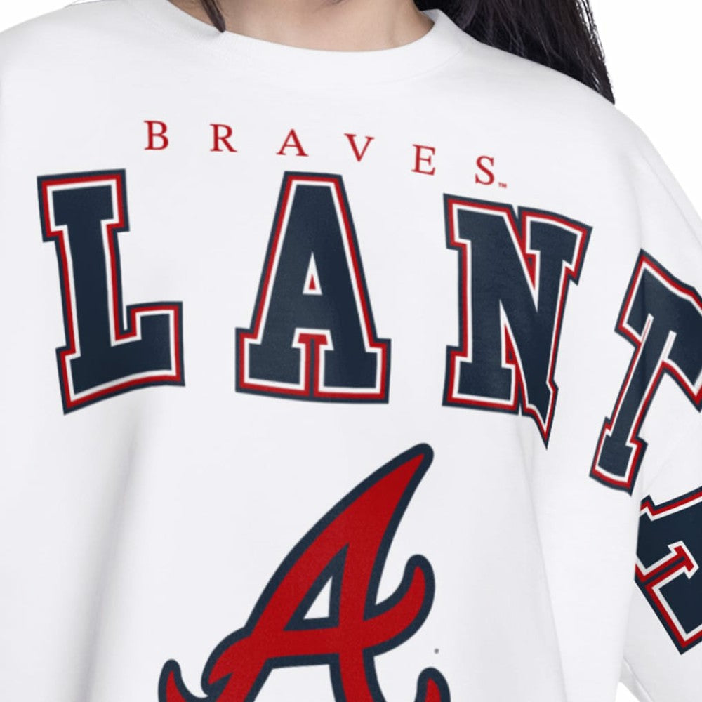 Atlanta Braves G-III 4Her by Carl Banks Women's Bleachers Cropped Pullover Sweatshirt - White