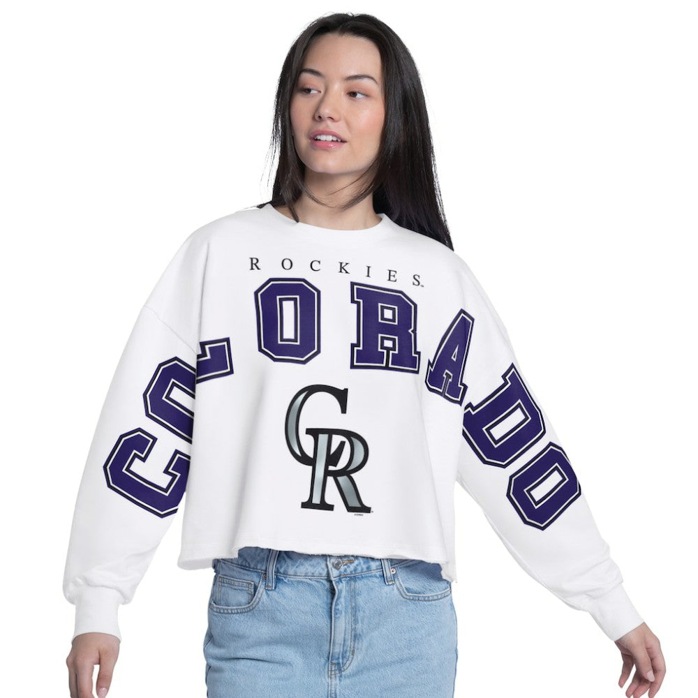 Colorado Rockies G-III 4Her by Carl Banks Women's Bleachers Cropped Pullover Sweatshirt - White