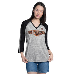 San Francisco Giants G-III 4Her by Carl Banks Women's Speed Training 3/4-Sleeve Rhinestone V-Neck T-Shirt - Black/Heather Black