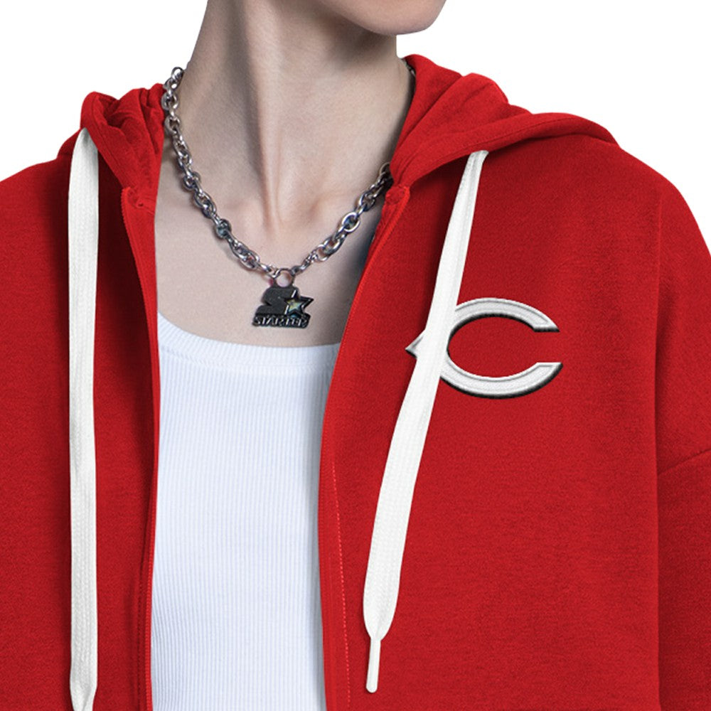 Cincinnati Reds Starter Women's Wishbone Full-Zip Hoodie - Red/Heather Gray
