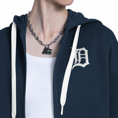 Detroit Tigers Starter Women's Wishbone Full-Zip Hoodie - Navy/Heather Gray