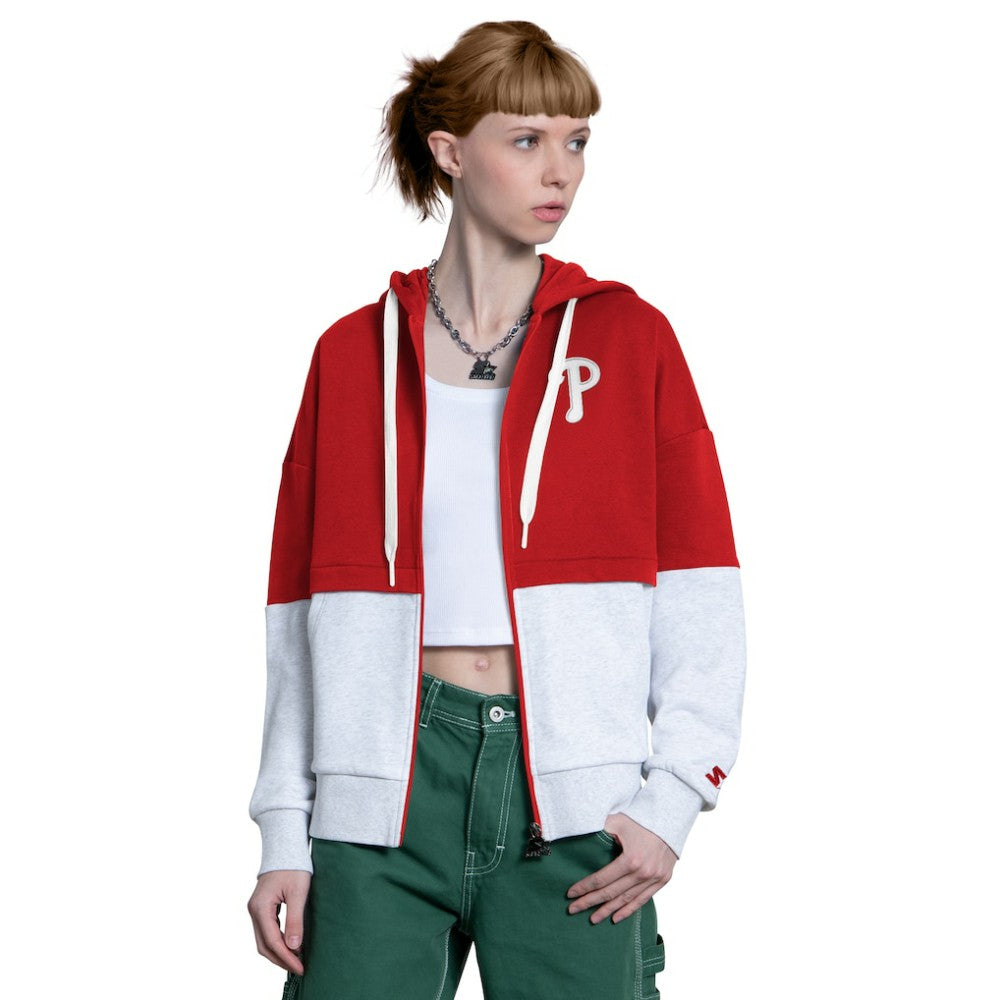 Philadelphia Phillies Starter Women's Wishbone Full-Zip Hoodie - Red/Heather Gray