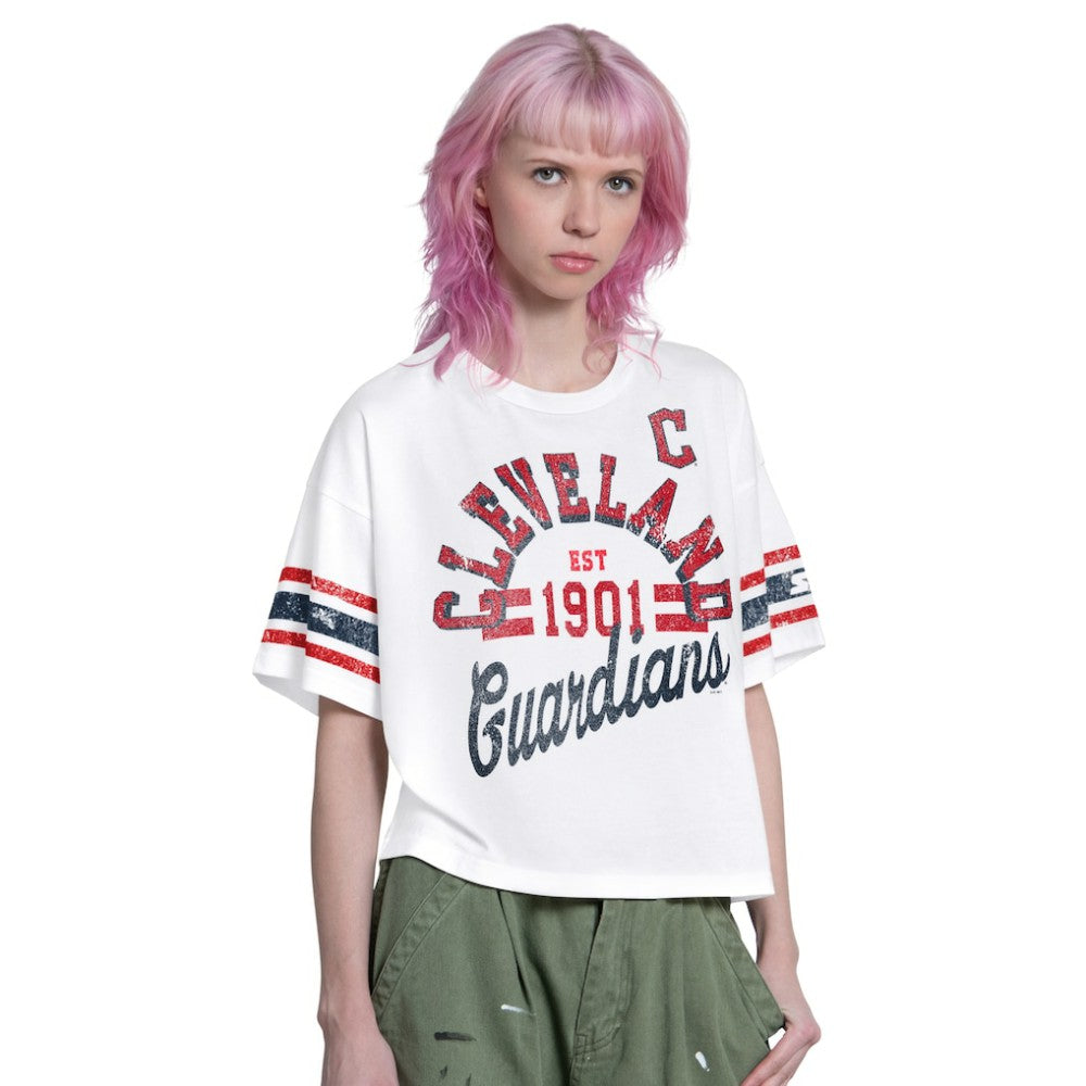 Cleveland Guardians Starter Women's Cropped Hurry Up Offense T-Shirt - White